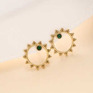 Boucles d'oreilles soleil en acier plaqué or 14K avec pierre de malachite verte