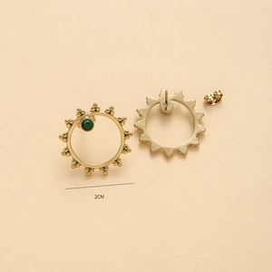 Boucles d'oreilles tournesol en acier doré 14k avec pierre naturelle verte, 2cm de diamètre