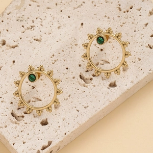 Boucles d'oreilles tournesol en acier doré 14k avec incrustations de pierre naturelle