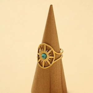 Bague vintage en acier inoxydable doré 14K avec pierre turquoise et motif d'étoile