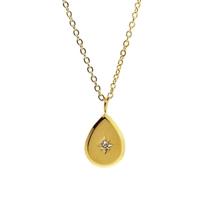 Collier en acier inoxydable plaqué or 14K avec pendentif goutte d'eau et étoile gravée