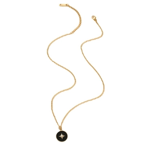 Elegante 14k vergoldete Edelstahlkette mit schwarzem Emaille-Stern-Anhänger