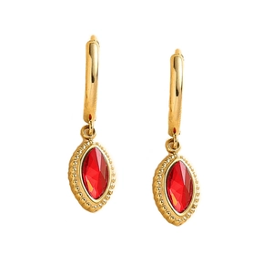 Boucles d'oreilles créoles plaquées or 14K avec rubis rouges de taille marquise