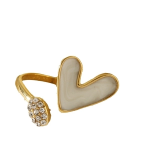 Bague en or 14 carats avec cœur en émail marbré et cristaux brillants ajustables
