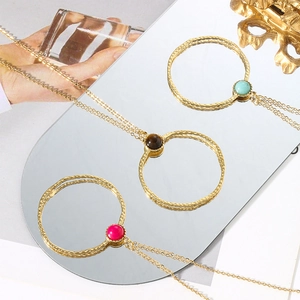 Exaggerated 18K gold plated stainless steel necklaces with natural stones in three colors