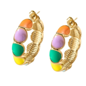 Colorful enamel hoop earrings with gold plating and multicolor candy style finish