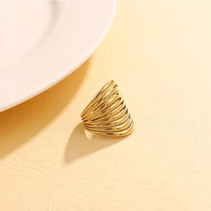 Polished gold multi-layer stainless steel ring for women in a minimalist French style