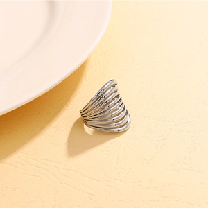 Polished silver layered curve ring with minimalist multi-strand design for women