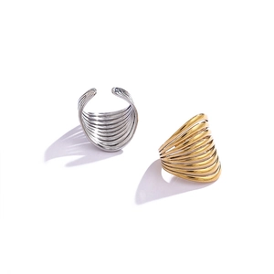 Polished stainless steel multi-layered open ring in gold and silver finish options