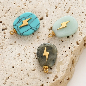 Pendentifs en pierre naturelle goutte d'eau avec incrustation d'éclair doré et acier