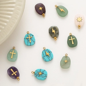 Edelstahl Naturstein Wassertropfen Anhänger Nur Ohne Kette DIY Schmuck Kreuz Blitz Stern Sonne Anhänger Für Damen