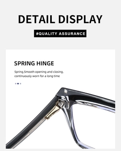 Detailed close-up of cat-eye eyewear showing the high-quality metal spring hinge structure