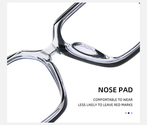 Macro shot of integrated nose pads on black translucent cat-eye glasses frames