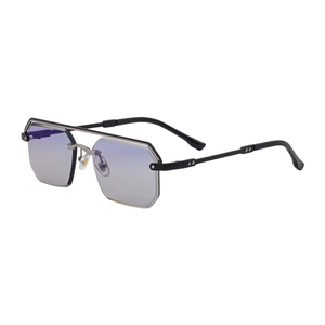 Lunettes de soleil sans monture carrées pour hommes avec double pont noir et verres dégradés