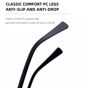 Close-up of lightweight PC temple tips on sunglasses for non-slip comfort and secure fit