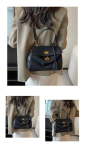 Trois vues d'un sac bandoulière noir mat porté sur un blazer pour un look chic