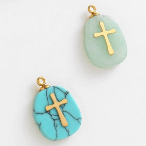 Pendentifs croix en acier inoxydable en forme de goutte avec incrustations de pierres