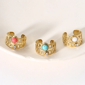 Set of three vintage gold plated adjustable rings with colorful stones and crystals
