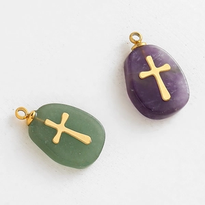 Pendentifs gouttes en pierre verte et violette avec incrustations éclair dorées pour bijoux