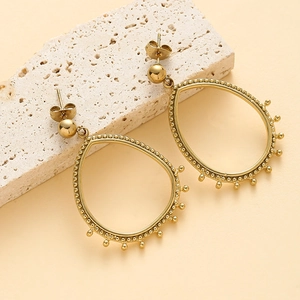 Boucles d'oreilles gouttes en acier inoxydable doré 14K avec bordure perlée chic
