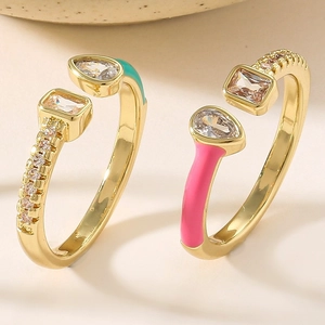 Colorful Enamel Drip Oil Copper Open Ring Adjustable Zirconia Inlaid Exquisite Fashion Jewelry For Women