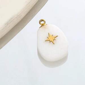 Retro stainless steel drop pendant with natural white stone and gold star inlay
