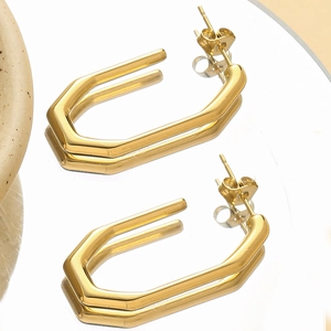 Orecchini a perno minimalisti a forma di U placcati in oro 14K con design a doppia linea