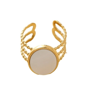 Bague large ajustable en acier plaqué or 18K avec triple perlage et insert blanc rond