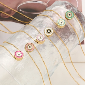 Vintage stainless steel evil eye pendant necklaces in multiple colors for women