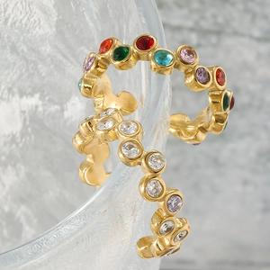 French vintage gold-plated ring with colorful zircon crystals and minimalist open design