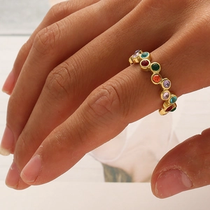 French vintage luxury gold ring with multi-color zircon stones for women