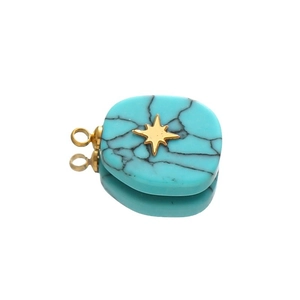Retro turquoise star pendant with golden starburst and stainless steel hoop detail
