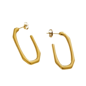 Orecchini a perno rettangolari a forma di U placcati in oro 14K con finitura lucida