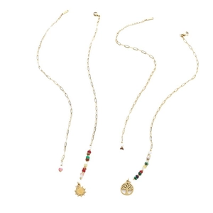 Collier bohème fait main plaqué or 14 carats avec perles colorées et pendentif soleil
