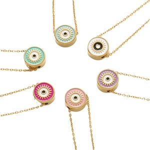 Vintage evil eye sunburst pendant necklace set in six vibrant enamel colors for women
