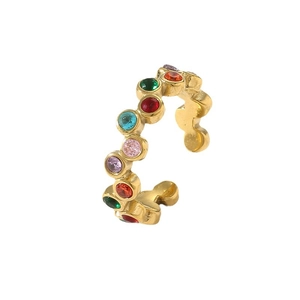 French vintage gold ring with colorful zircon stones in a wave setting and open band