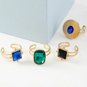 Vintage 18k gold plated stainless steel geometric rings set with zircon stones