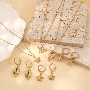 Starfish Conch Shell Pentagram Pendant Necklace Stainless Steel Gold Plated Ocean Beach Summer Jewelry For Women