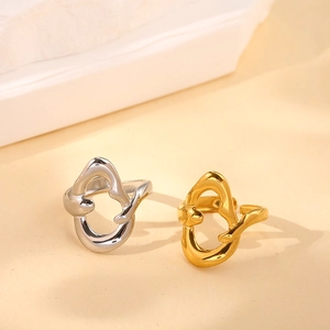 Minimalist irregular fluid titanium steel ring with 18K gold plating in lava style
