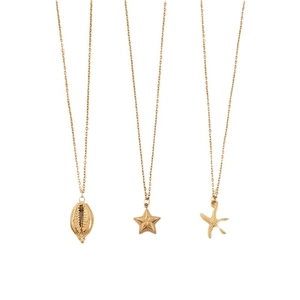Gold-plated stainless steel necklaces with starfish, seashell, and star ocean pendants