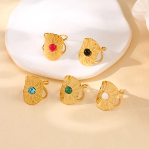 5Pcs set of bohemian 14k gold plated stainless steel open rings with natural turquoise