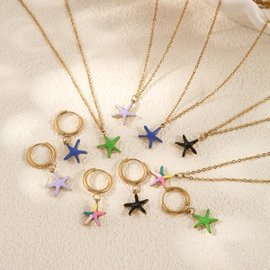 Starfish Necklace And Hoop Earrings Stainless Steel Colorful Enamel Women Summer Seaside Vacation INS Style