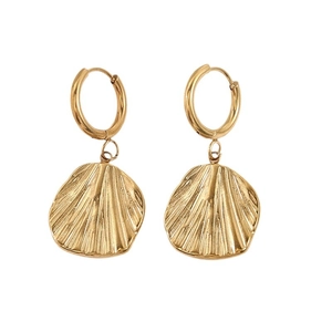 Boucles d'oreilles dorées en acier titane avec pendentifs texturés en éventail