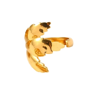 Minimalist 18K gold plated titanium steel adjustable ring with double leaf wing design