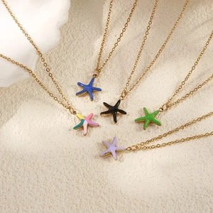 Collana Con Ciondolo A Stella Marina Acciaio Inossidabile Placcato Oro 14K Smalto Colorato Gioielli Di Moda Per Donna