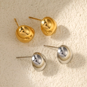 Polished stainless steel teardrop dome stud earrings in gold and silver finish