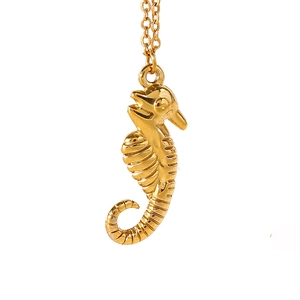 Collier avec pendentif hippocampe en acier inoxydable plaqué or 18k pour femme chic