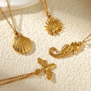 Collier Pendentif En Acier Inoxydable Abeille Hippocampe Soleil Coquillage Style Océan Bijoux Mode Pour Femmes