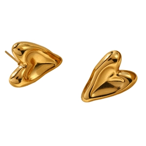 Polished 18k gold heart-shaped stud earrings in a minimalist stainless steel design
