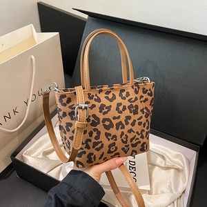 Sac À Main En Daim À Imprimé Léopard Bandoulière Fourre-Tout Seau Mode Polyvalent Pour Femmes